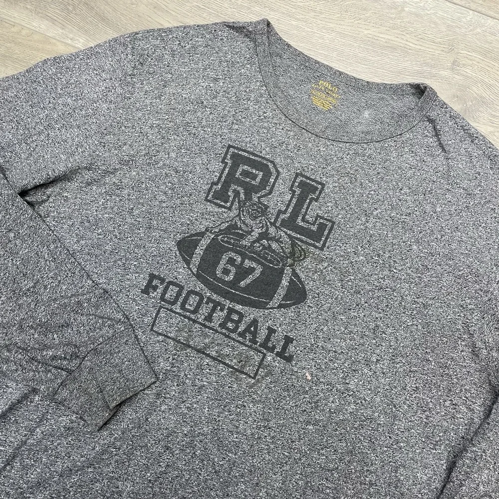 Polo Ralph Lauren Grey L/S T Shirt Men Sz XL Football FAIR STAIN